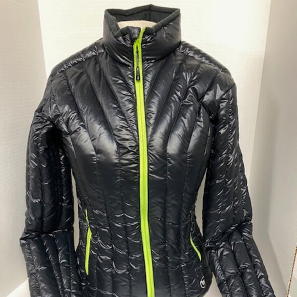 Big Agnes W's MED Hole In The Wall DownTEK Puffer Winter Jacket black/green EUC! - Picture 1 of 9